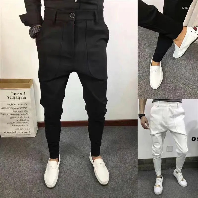 Herrbyxor 2023 Casual Blazer Men Korean Fashion Slim Formal Trousers Male Dress Classic Suit White Harem A53