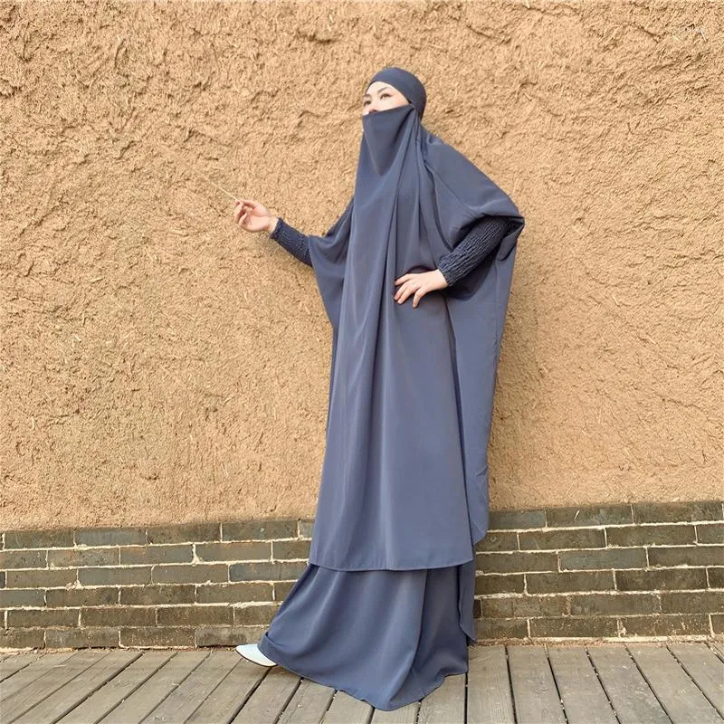 Etnische Kleding 9 Kleuren 2 Stuks Jilbab Set Gebed Kledingstuk Nida Capuchon Abaya Vrouwen Moslim Jurk Khimar Hijab Lange Rok islam Dubai Kleding