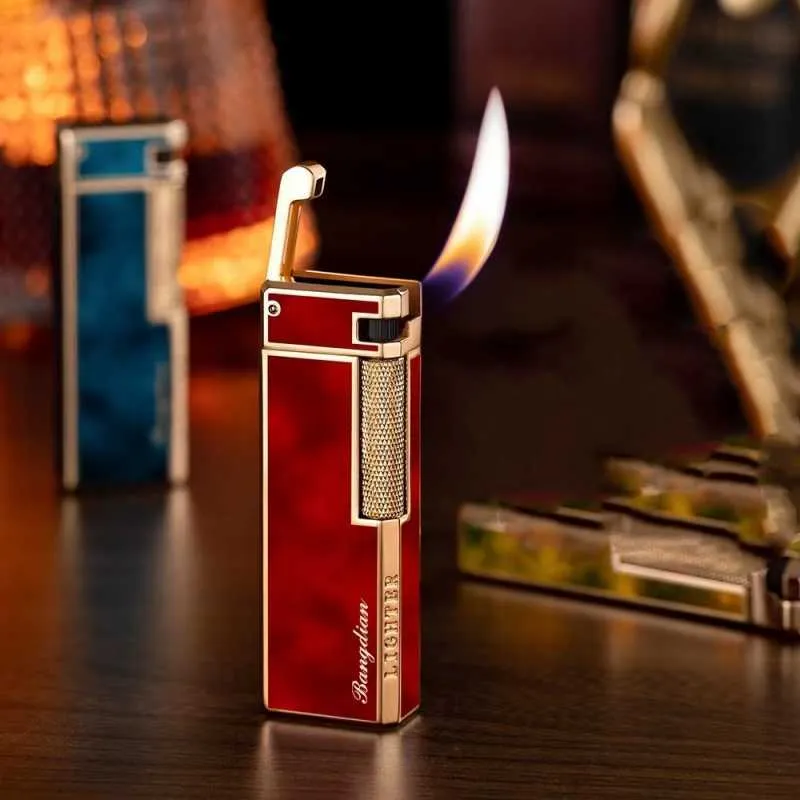 Briquet en métal Butane sans gaz de haute qualité, définition en résine, meule latérale, allumage Oblique, tuyau de feu, Gadgets 8T9J