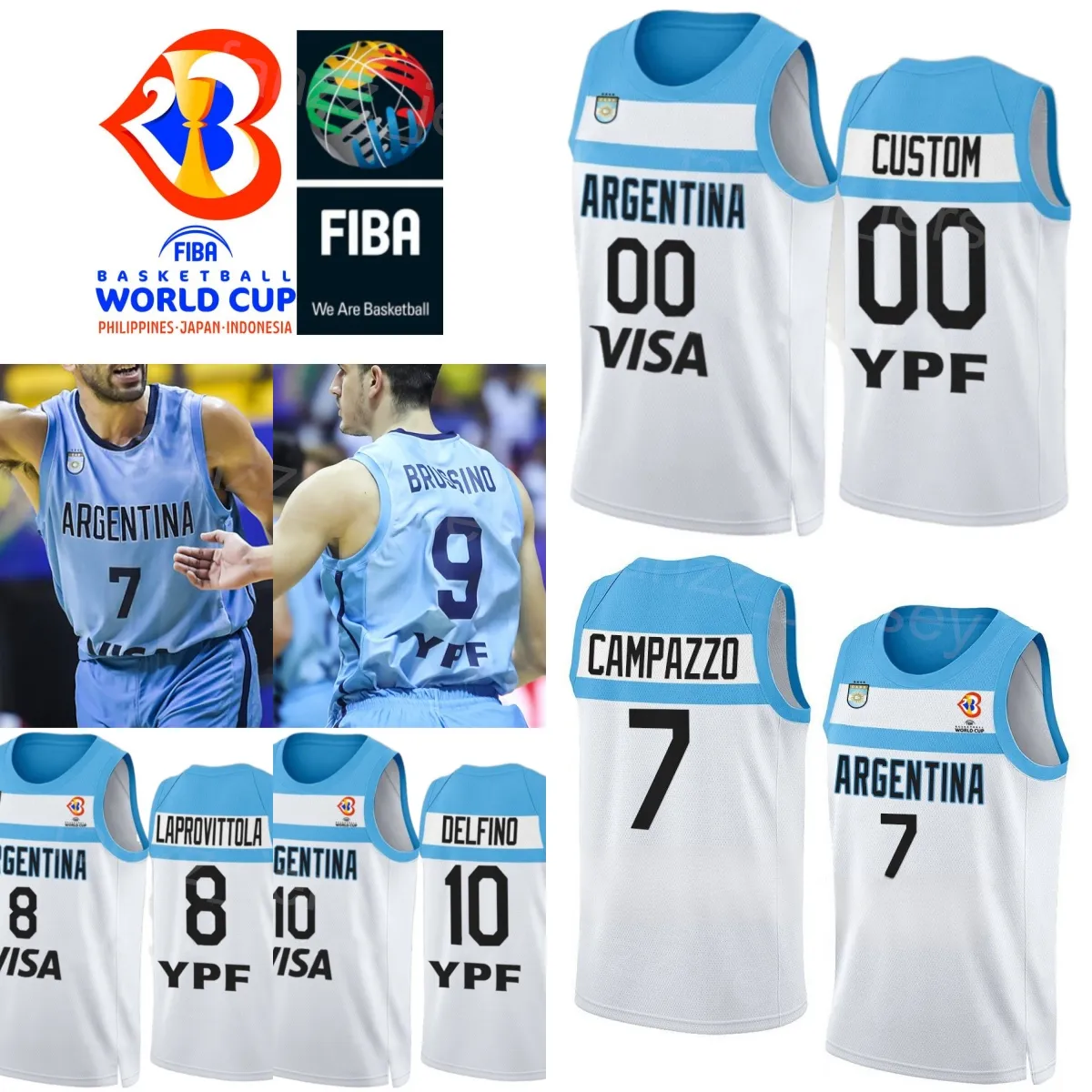 Imprimer Coupe du monde 2023 Argentine Basketball 8 Nicolas Laprovittola Jersey 12 Marcos DELIA 2 Maximo Fjellerup 9 Nicolas Brussino 10 Carlos Delfino Bleu Blanc Sport