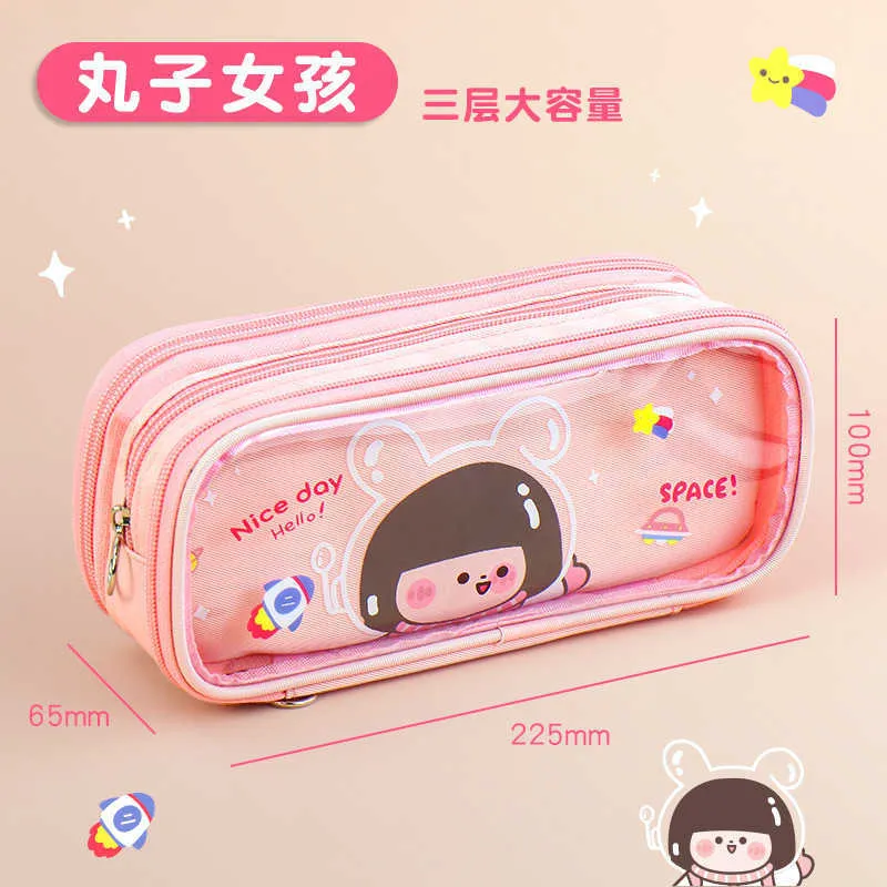 Cartoon Large-capacity 3 Layers Pencil Case Kawaii Anime Simple