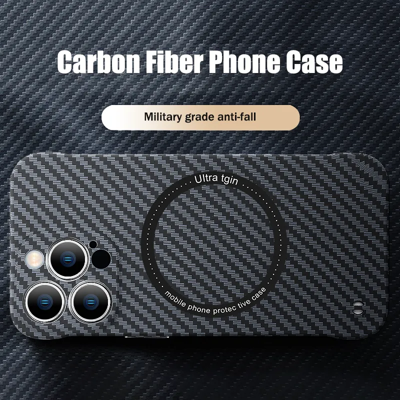 Carbon Fiber Texture Skin Phone Cases Magnetic For Magsafe Wireless Charging Case For iPhone 15 14 13 12 11 Pro Max Matte Hard Shockproof Cover