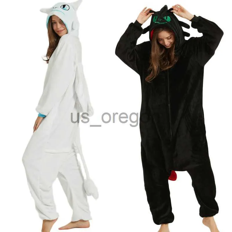 Startseite Kleidung Ohnezahn Drache Weiß Schwarz Onesie Erwachsene Unisex Flanell Pyjama Anime Cosplay Kostüm Train Your Night Fury Nachtwäsche E46762AC x0902