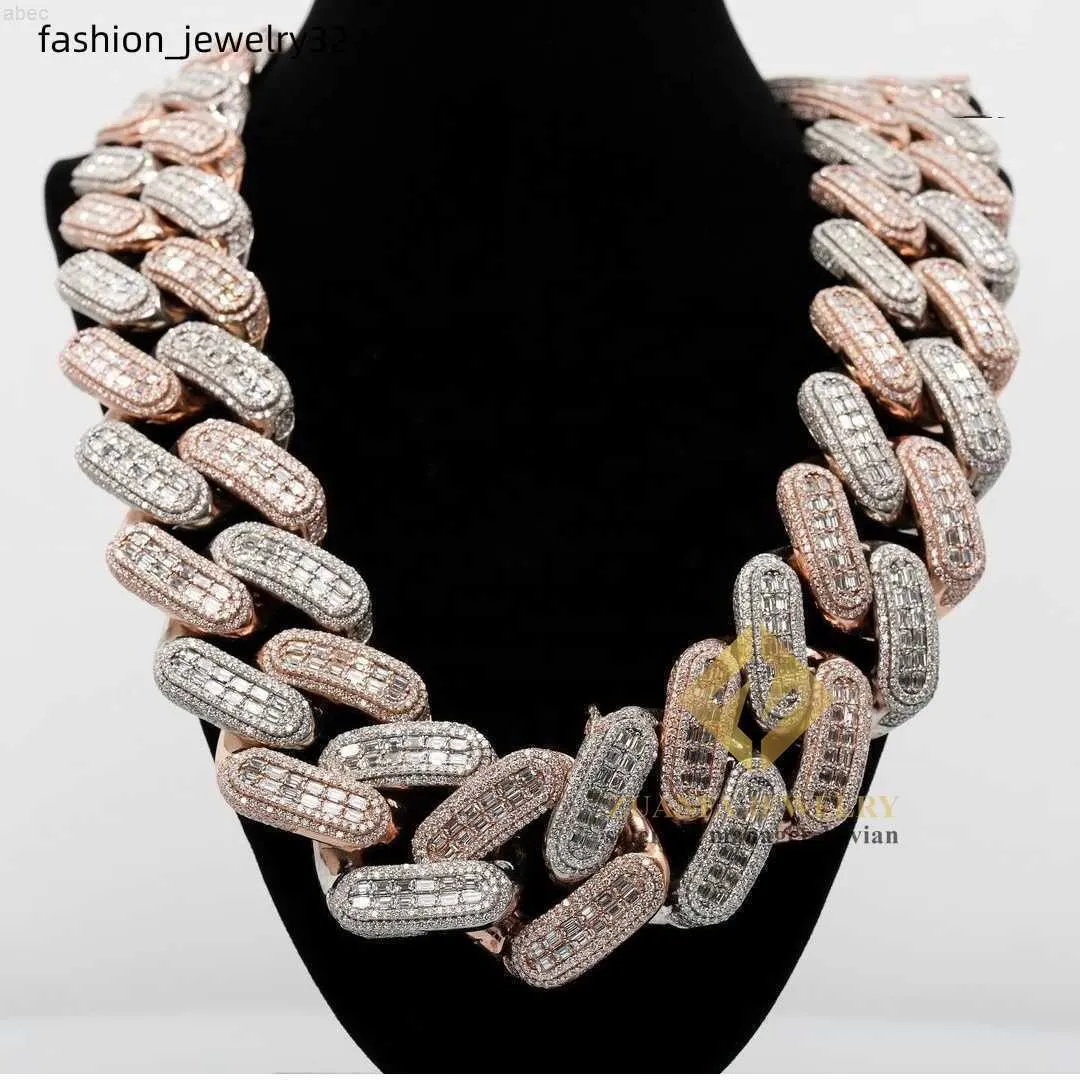 Big Heavy Mens Necklace Silver 925 Iced Out Vvs Moissanite Baguette Diamond Hip Hop Iced Out Cuban Link Chain