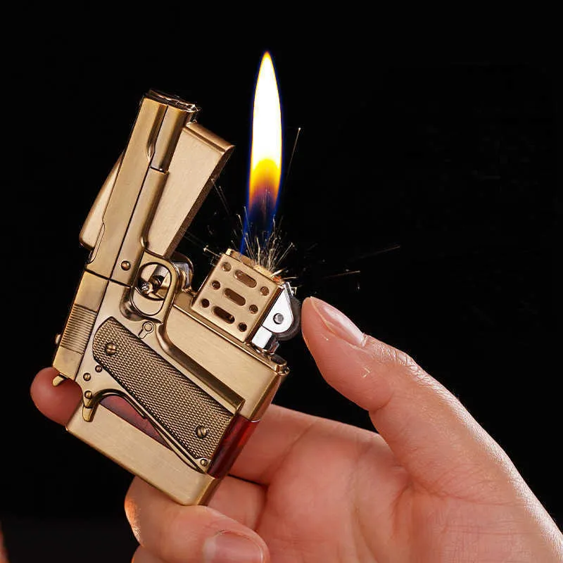 New Model Refillable Lighter No Gas Zinc Alloy Body Grinding Wheel Ignition Visible Chamber Open Flame Butane Gift GAG1