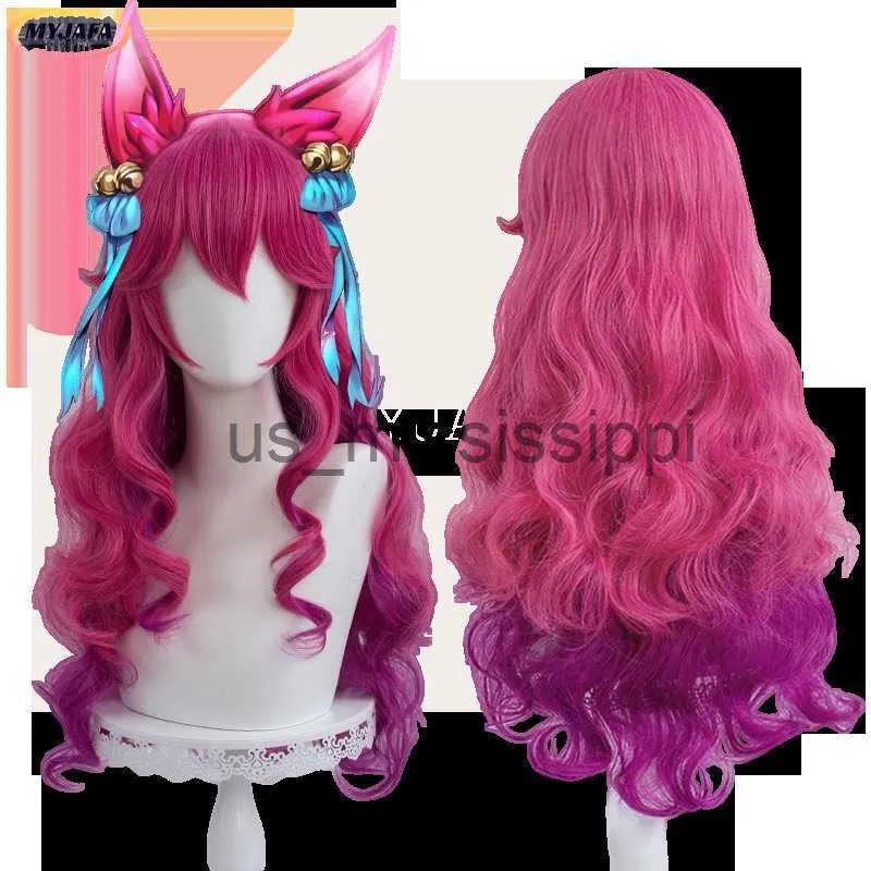 Cosplay Perücken Spirit Blossom Ahri Cosplay Perücke LOL Cosplay 70 cm Lange Lockige Wellenförmige Hitzebeständige Synthetische Haar Spiel Anime Perücken Perücke Kappe x0901