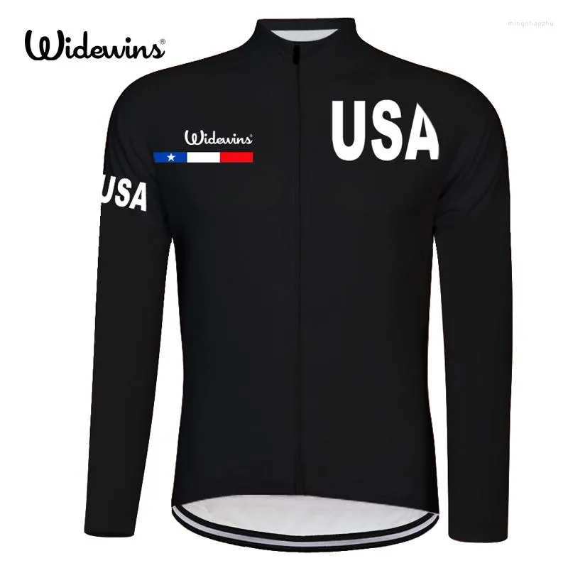 Vestes de course Spring Summer Thin Pro Team Noir Blanc Manches longues Jersey Jersey Bike Shirt USA Road Gear Bande réfléchissante 8004