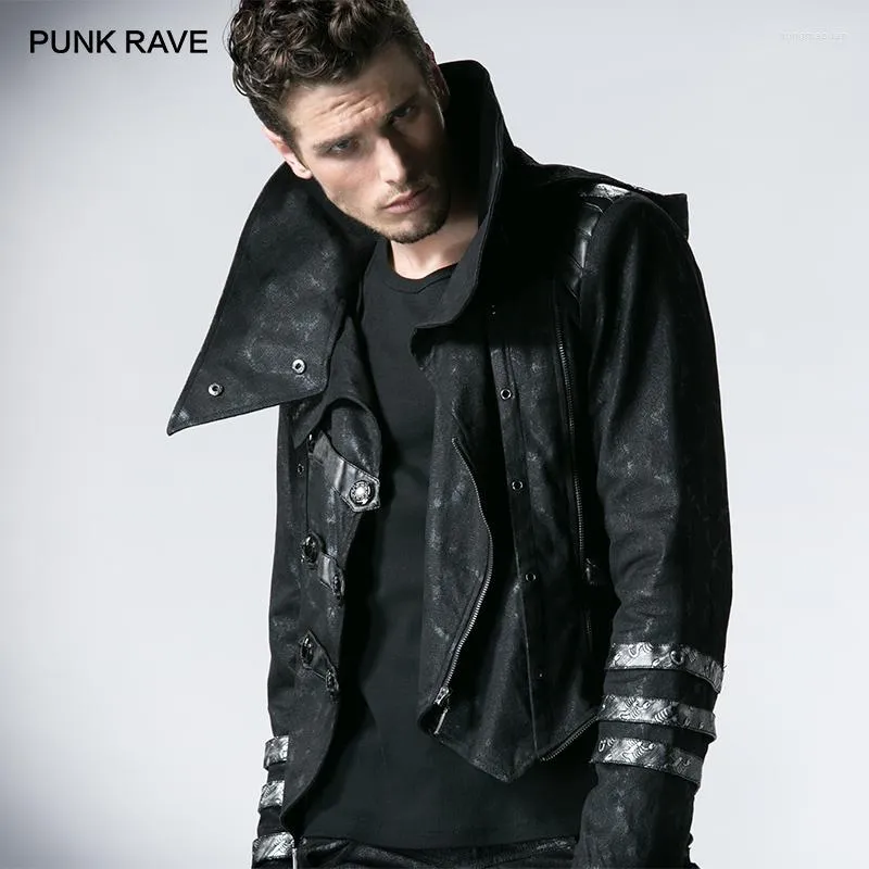 PUNK RAVE Gothic Mens Black Long Winter Jacket Adjustable Visual