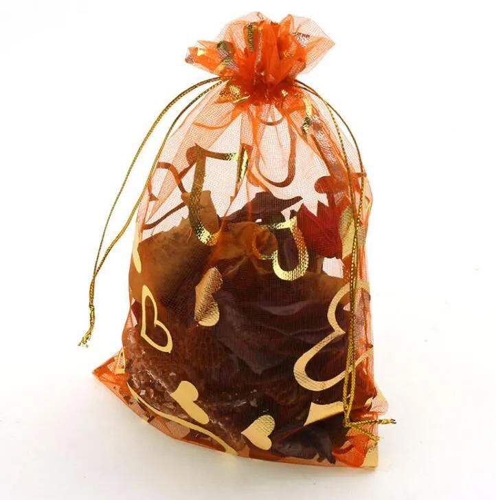 Organza Wedding creative gauze bag 7x9cm orange peach heart wrap bag many color to choose WQ26
