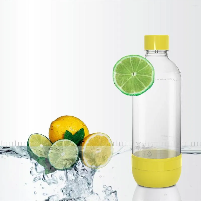 Bottiglie d'acqua 1 pezzo di Yellow Soda Maker 35.195oz/1L PET riutilizzabile senza BPA scintillante per bevande estive in macchina