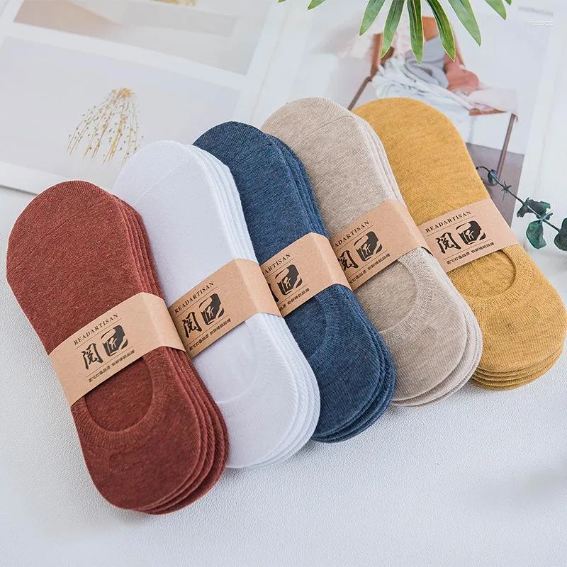 Men's Socks 5 Pairs Unisex Low Cut Breathable Cotton Boat Sock Solid Color Comfortable Ankle Casual White Black Summer Men Business