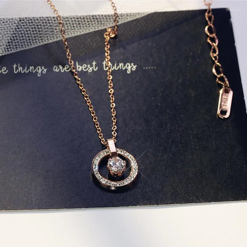Pendant Necklaces YUN RUO Luxury Pave Zircon Necklace Rose Gold Color Fashion Titanium Steel Woman Jewelry Gift Never Fade Drop