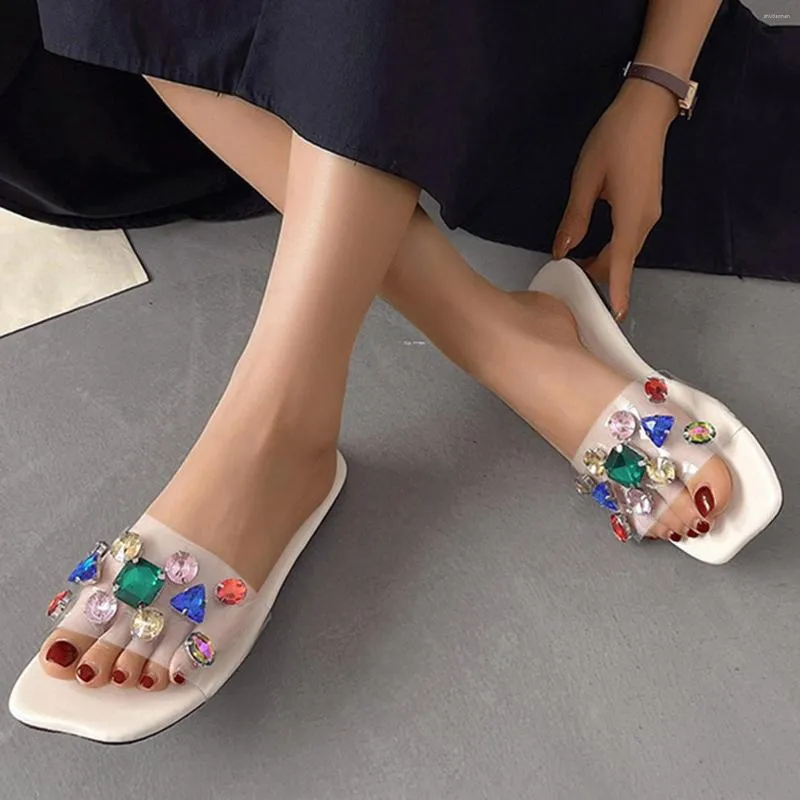 Kappy Kolorowe kryształowe sandały dla kobiet panie pvc przezroczyste płaskie lato swobodny otwarty palec palców bez poślizgu buty plażowe klapki klapki