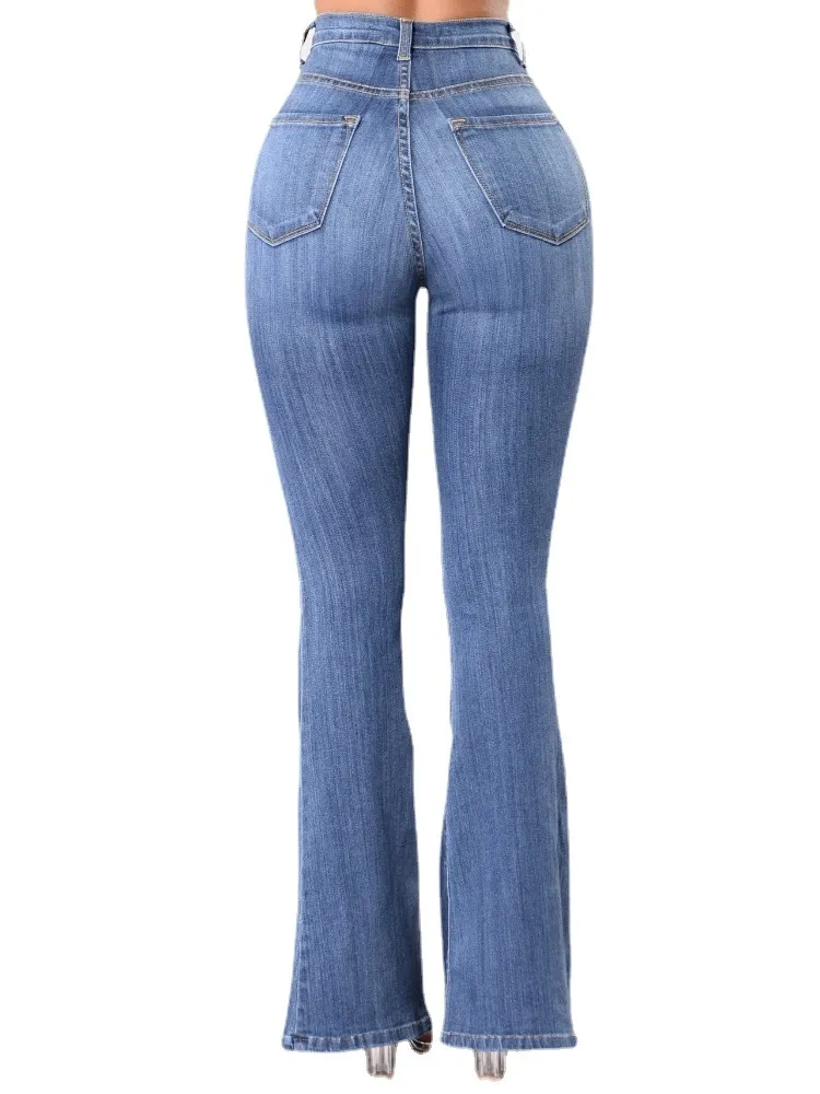 Kvinnors jeans höga midja flare jeans för kvinnor sommar skinny klocka botten jean pants kvinna knapp dam sexig push up denim byxor vår 230831