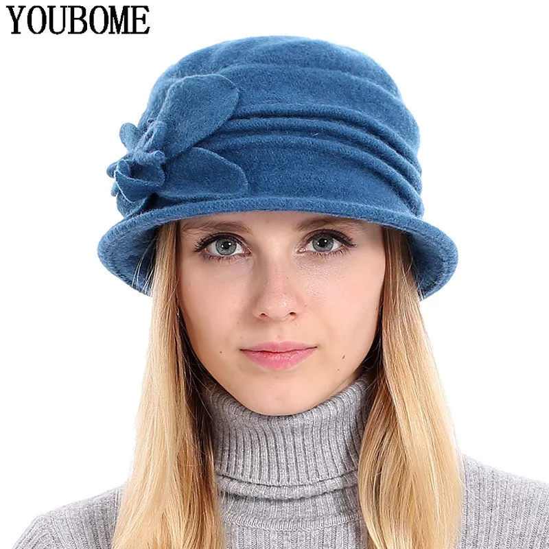 Wide Brim Hats Bucket YOUBOME Women Fedoras 100 Wool Dome Autumn Winter For Floral Casual Warm Lady Floppy Solid Soft Girl Female 230831