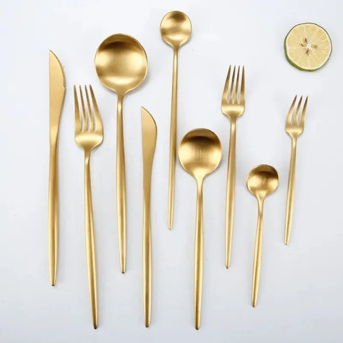 Gold Flatware Wedding Dinnerware Gold Cutlery Knife Fork Spoon Stainless Steel Tableware Silverware