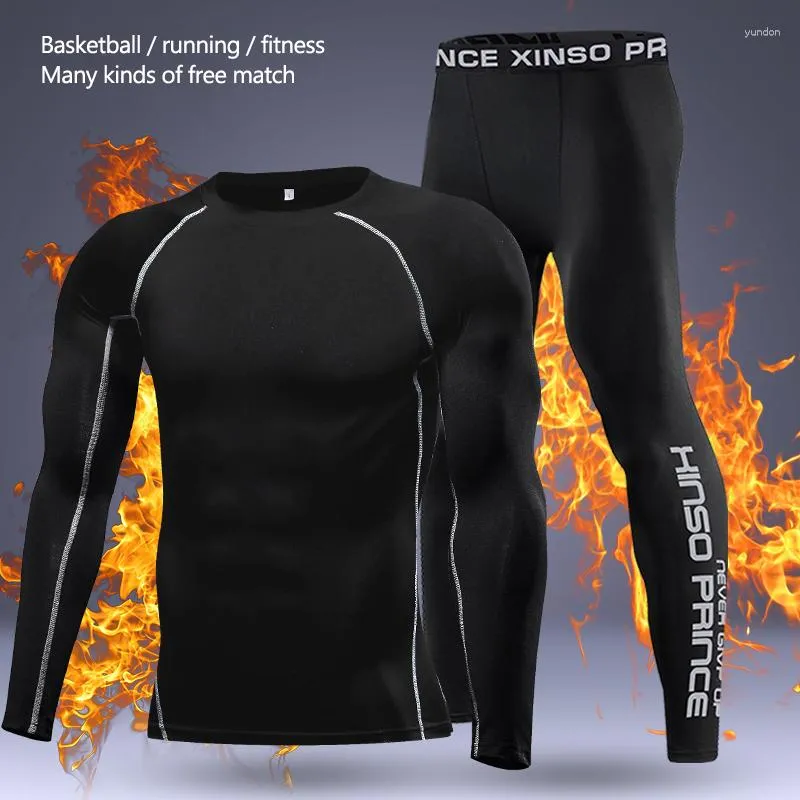 Set da corsa Abbigliamento fitness Collant in pile invernale Tuta da allenamento da uomo Intimo termico sportivo elasticizzato Tuta a fondo ad asciugatura rapida