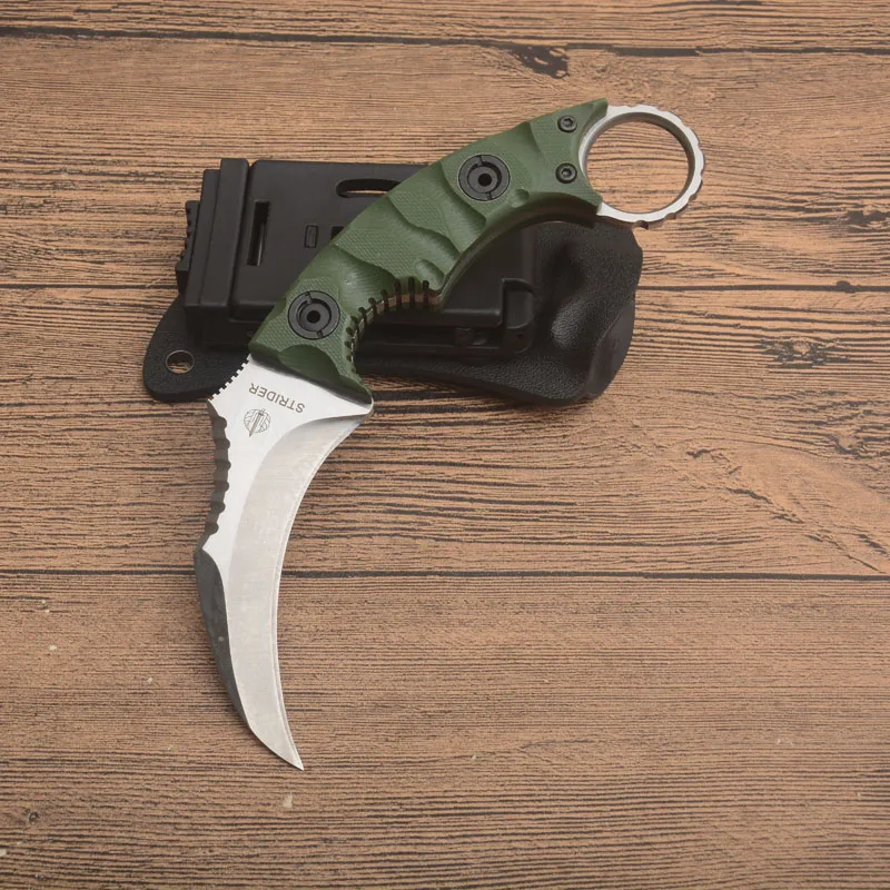 Strider G2397 Karambit Claw Knife D2 Satin Blade Full Tang G10 Handle Outdoor Camping Vandring Fixed Blade Tactical Knives With Kydex