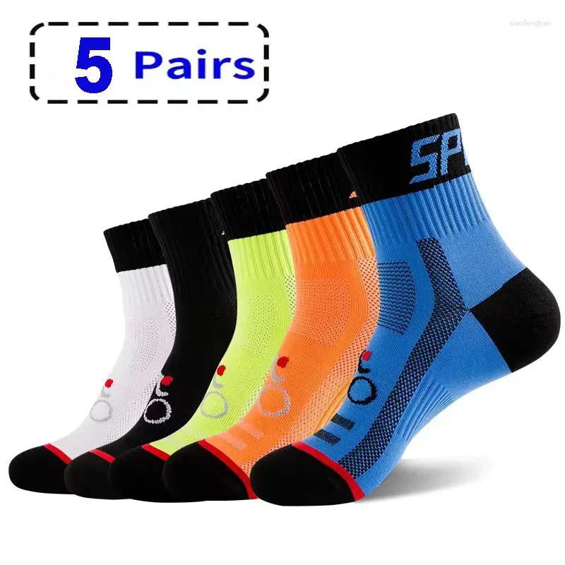 Men's Socks 5 Pairs Spring And Autumn Sports Summer Leisure Sweat Absorbent Comfortable Thin Breathable Basketball Cycling