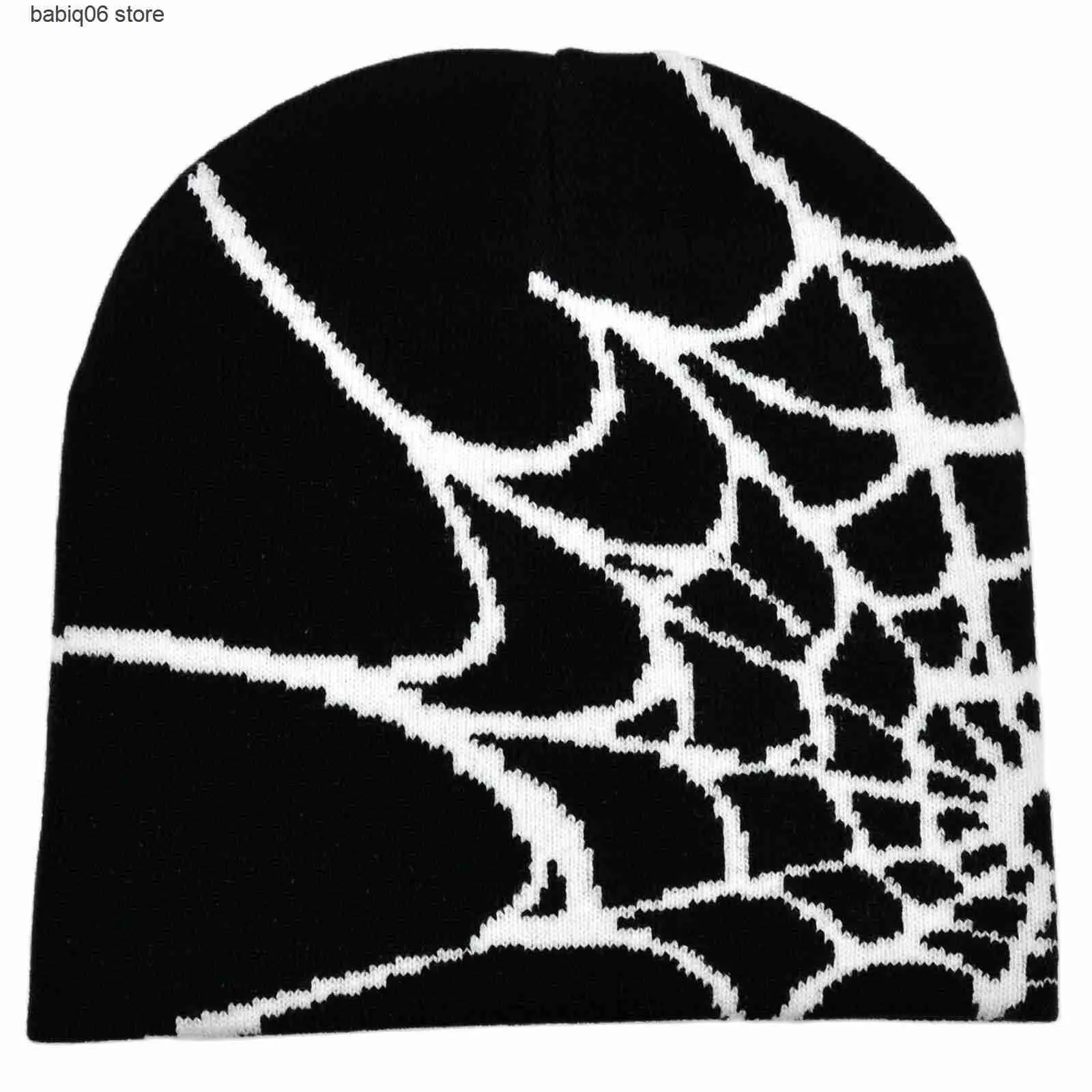 Beanie / Skull Caps Spider Web Beanies Y2K Gótico Jacquard Chapéu De Malha Lã Acrílico Mulheres Inverno Quente Chapéus De Esqui Skullies Elastic Sport Cap T230731