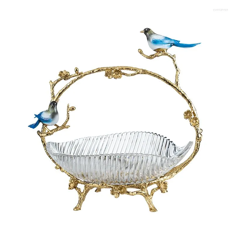 Plates Brass Bird Cabas Fruit Plate Villa Crafts Decoration European Style American Luxury Soft Tea Table