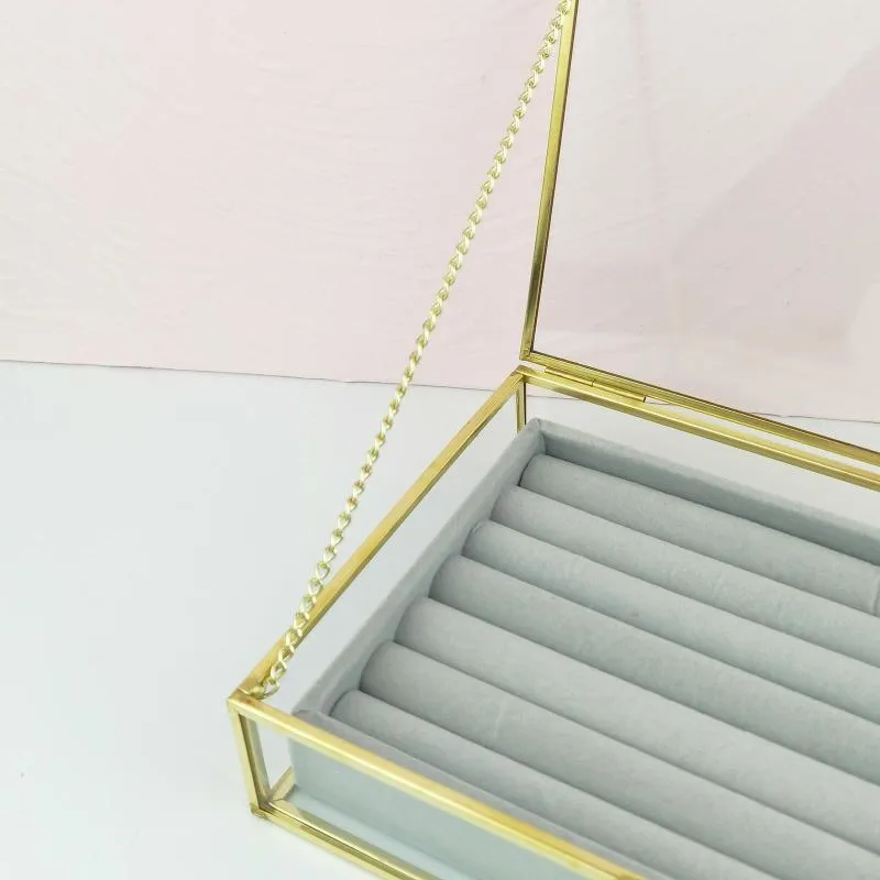 Bolsas de jóias Bandeja transparente com tampa de veludo brinco gaveta inserção display show case