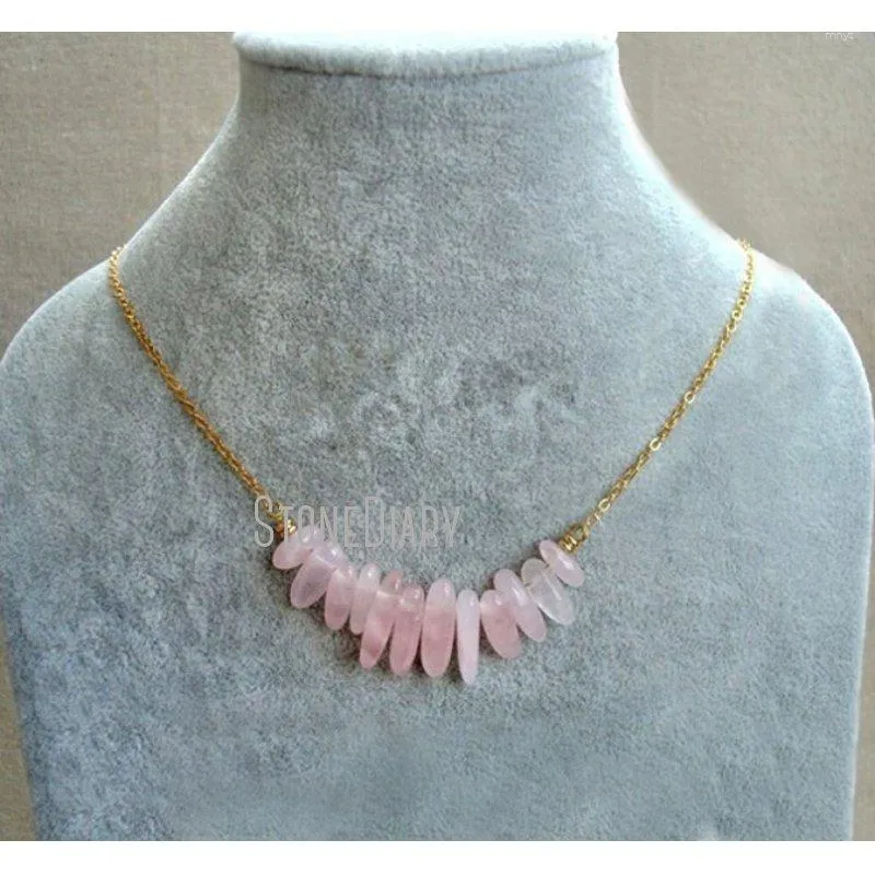 Hangerkettingen NM24732 Roze Kristal Rozenkwarts Punt Spike Verklaring Ketting Goud of Zilver Vergulde sieraden