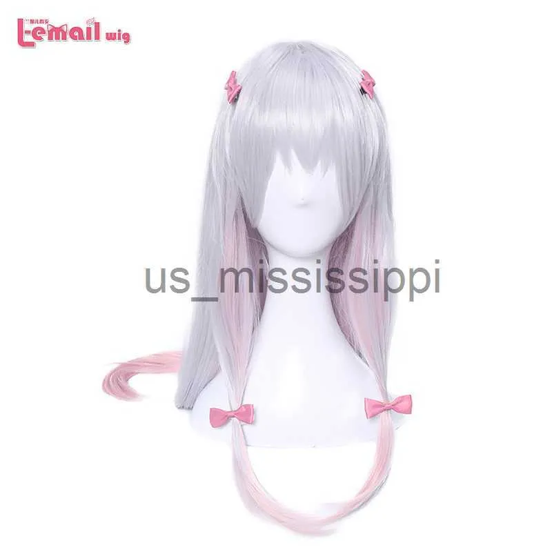 Cosplaypruiken Lemail pruik Eromanga Sensei Sagiri Izumi Cosplaypruiken Zilver Gemengd Roze Hittebestendig Synthetisch haar Anime Cosplaypruik x0901