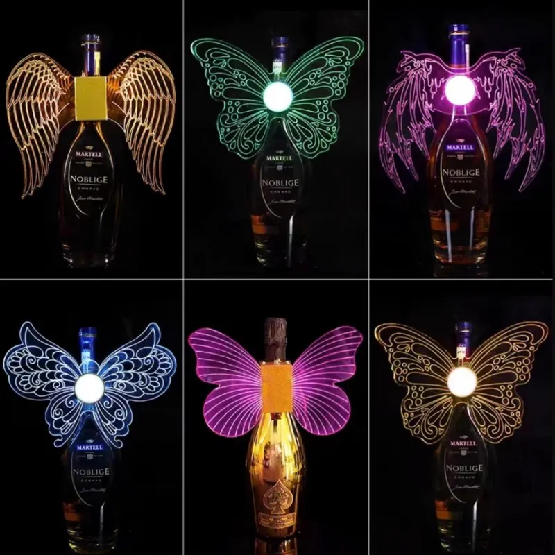 Wiederaufladbarer LED-Stroboskopstab, leuchtende Schmetterlingsflügel-Lampen, Champagner-LED-Wunderkerzenlicht, blinkender Stabservice, Weinverschluss, Flaschenaufsatz