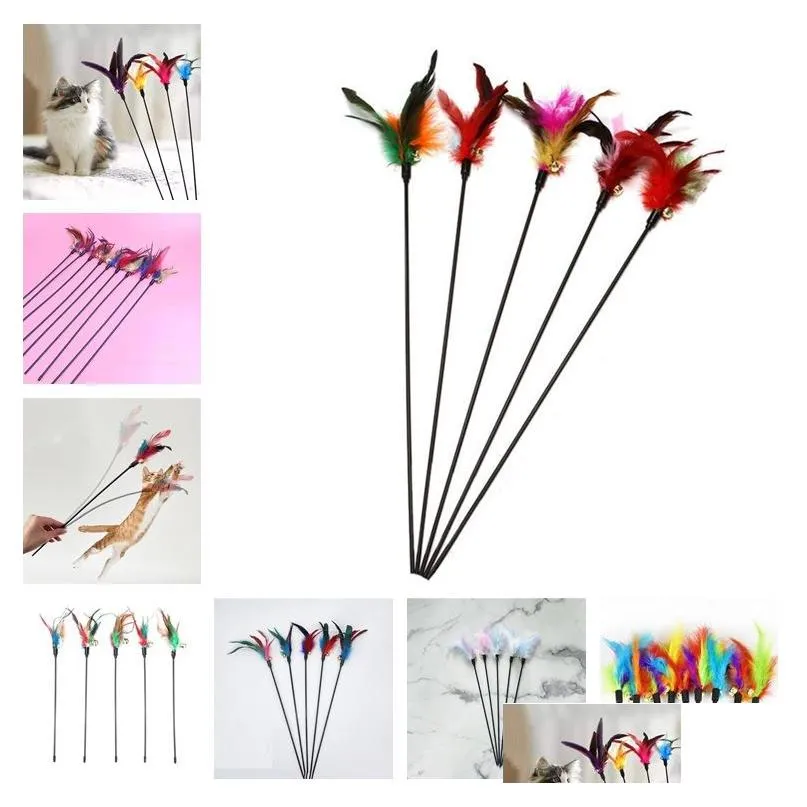 Juguetes para gatos Bell Feathers Pet Tease Catand Tick Interactivo Burlas Peces Deidad para divertir a los gatos Pole Feather Supplies Zc1037 Drop de Dhpkd