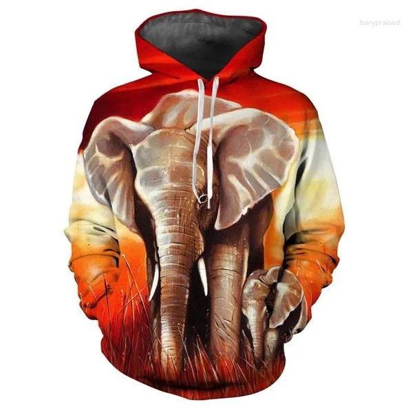 Erkek Hoodies 2023 Erkek Kadınlar 3D Güzel Fil Baskı