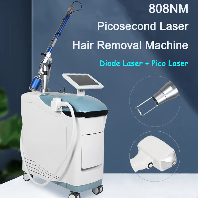 2 IN 1 Diodenlaser Pico Laser Tattooentfernungsmaschine Q-Switch Pikosekunden Black Doll Behandlung Entfernen Sie Muttermale Pigmentierung 808 Laser Haarentfernung Epilierer