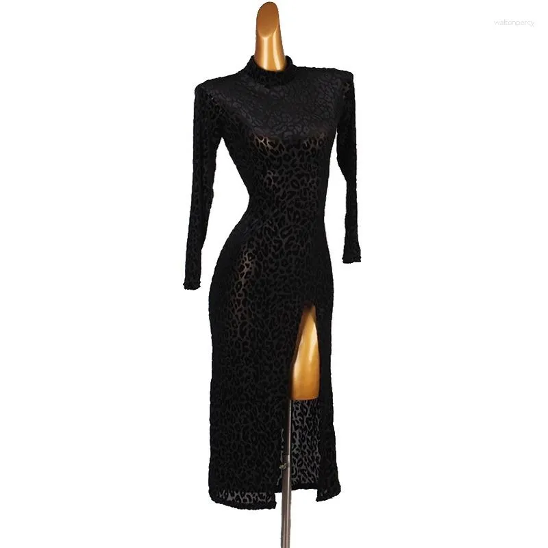 Elegant Black sparkly long dress for 2023 Robe Latin Dance - Female Stage Wear, Sensual and Sexy Garme Bodysuit for Cabaret and Samba Costumes