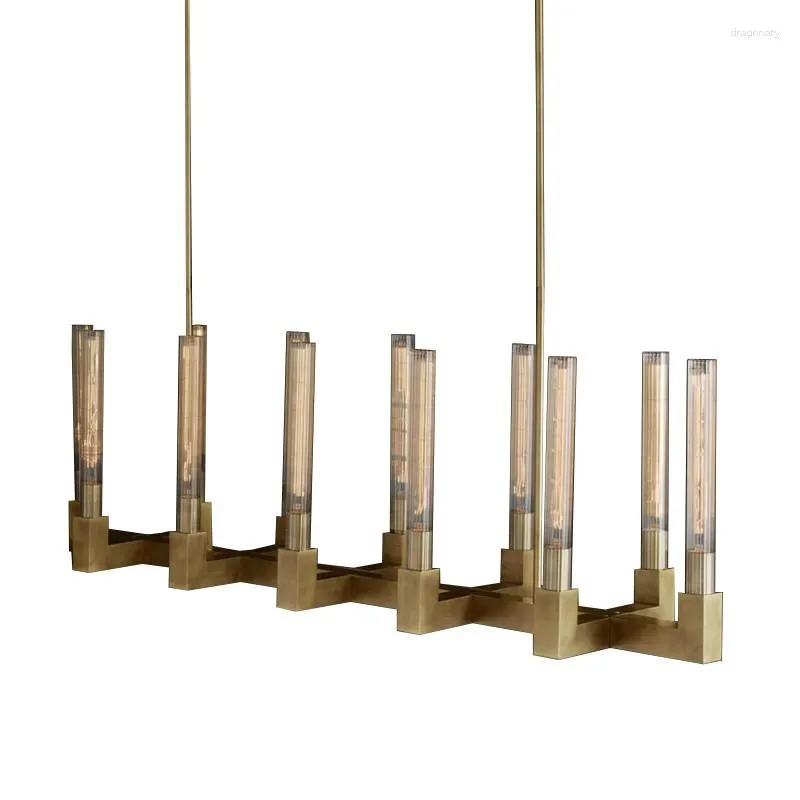 Lampy wiszące All-Copper American Style Prosty i kreatywny projekt El Project Model Room Living Jading Personality Long żyrandol