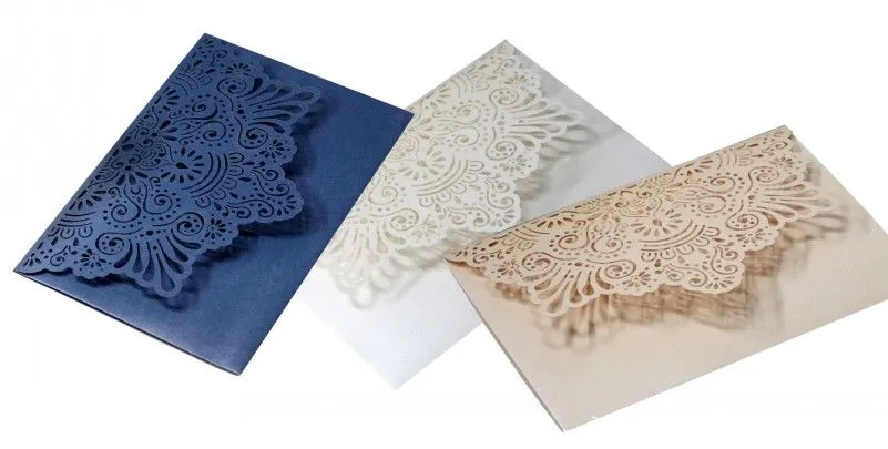 High Quality Laser Cut Hollow Flower Navy Blue Wedding Invitations Cards with Crystal Personalized Champagne Bridal Invitation Card Cheap