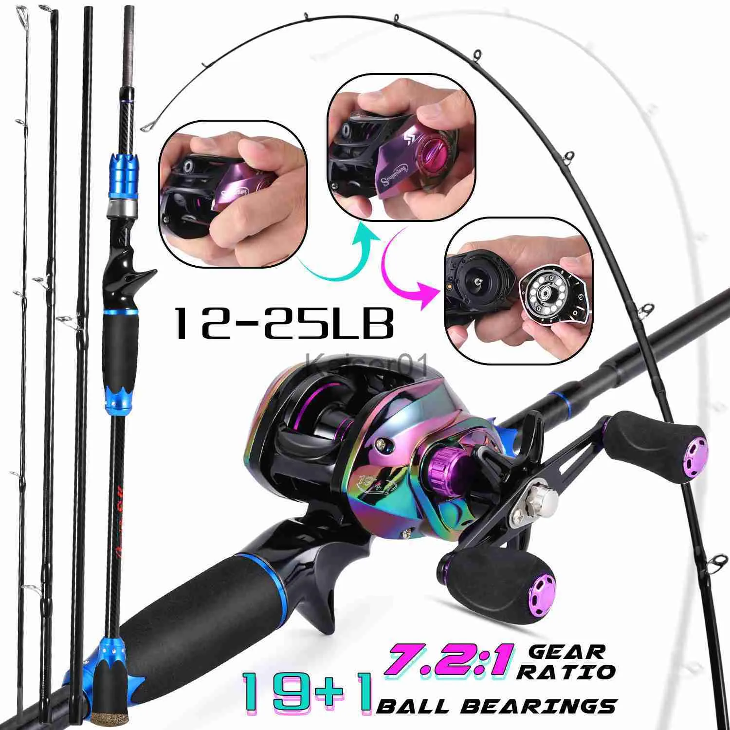 Rod Reel Combo Sougayilang Fishing Rod And Reel Combo 1.8 2.1m 4 Sections Baitcasting  Rod And 6.5 1 7.2 1 Gear Ratio Casting Reel Fishing Pesca X0901 From 31,93  €