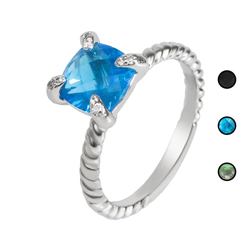 Trendiga uttalande Ring 4 Prongs Ställa in 8mm Blue Cubic Zirconia Design Rings smycken för kvinnor Män