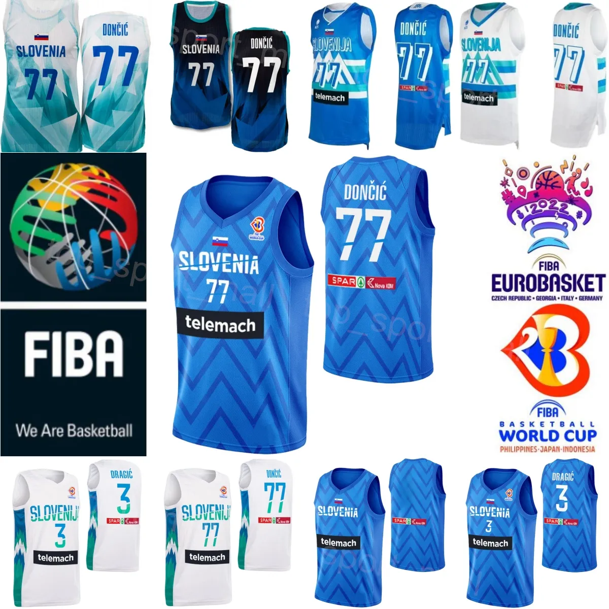 Printed 2023 World Cup Slovenia Basketball Jersey Luka Doncic 77 32 BINE PREPELIC 30 ZORAN DRAGIC 10 Mike TOBEY 6 Aleksej NIKOLIC 7 Klemen PREPELIC National Team
