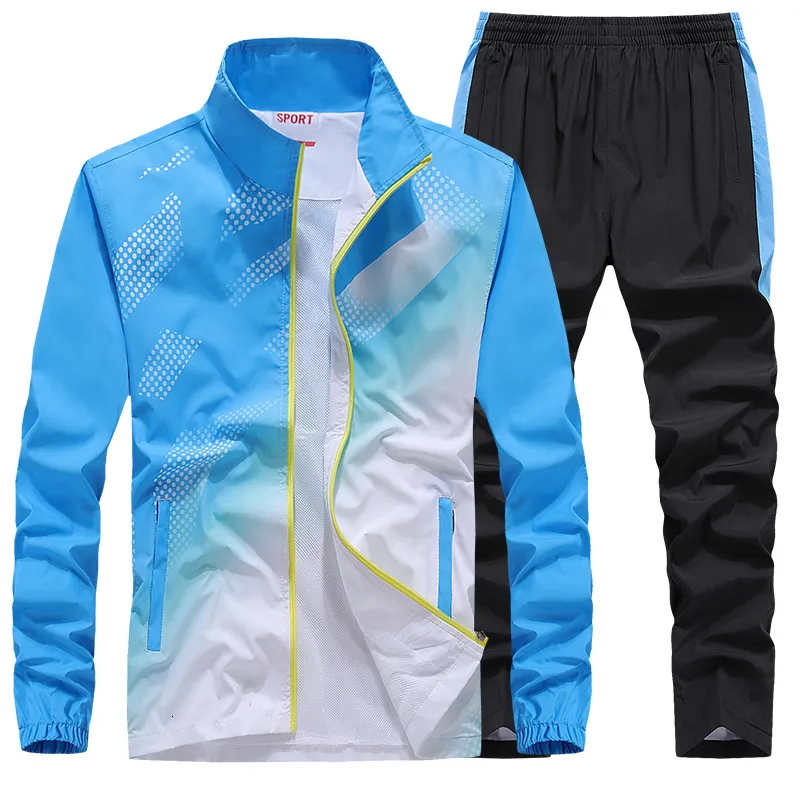 Herrspårar för män Sportwear Spring Autumn 2 Piece Set Man Sports Switch Jacketpant Sweatsuit Male Fashion Print Tracksuit Size L-5XL 230831