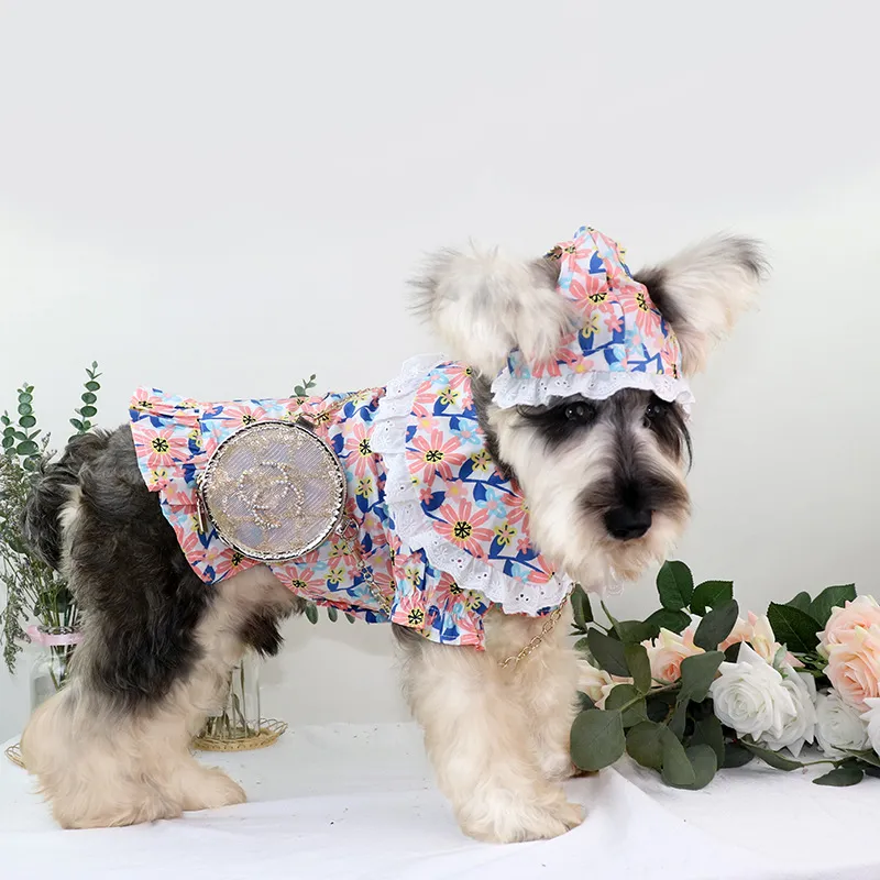 Harnais pour chien, robe de chiot florale avec ensemble de laisse