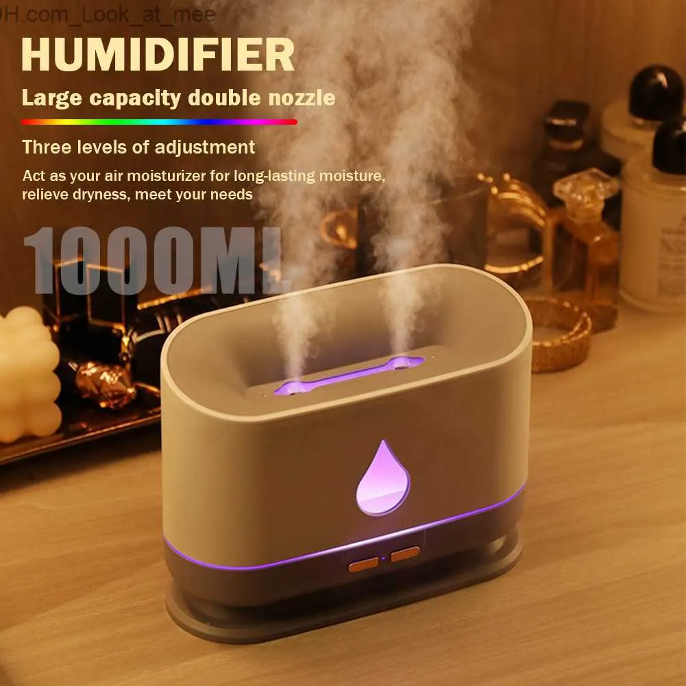 Humidificateurs Diffuseur d'huile essentielle Diffuseur d'huile essentielle d'arôme de grande capacité Double buse Ultrasonique portable à sept couleurs pour le bureau à domicile Q230901