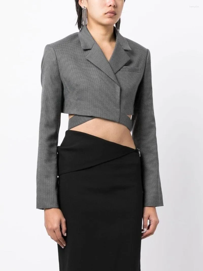 Vestes pour femmes élégantes à carreaux Wrap veste courte plissée Mini jupe ensemble