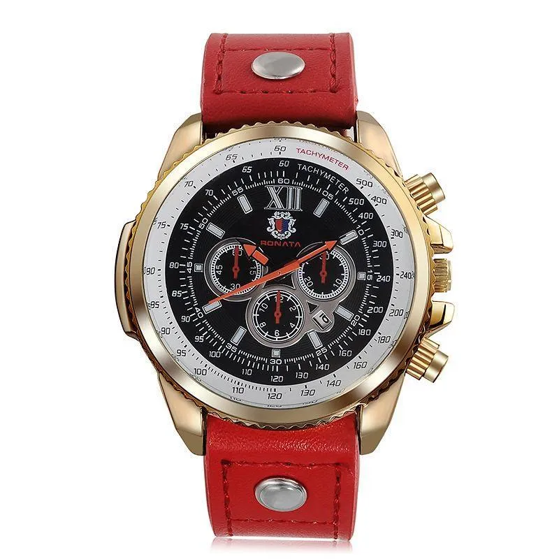 Mode extérieure grandes montres montre cadran sport calendrier Quartz montre pour hommes or Hfuab