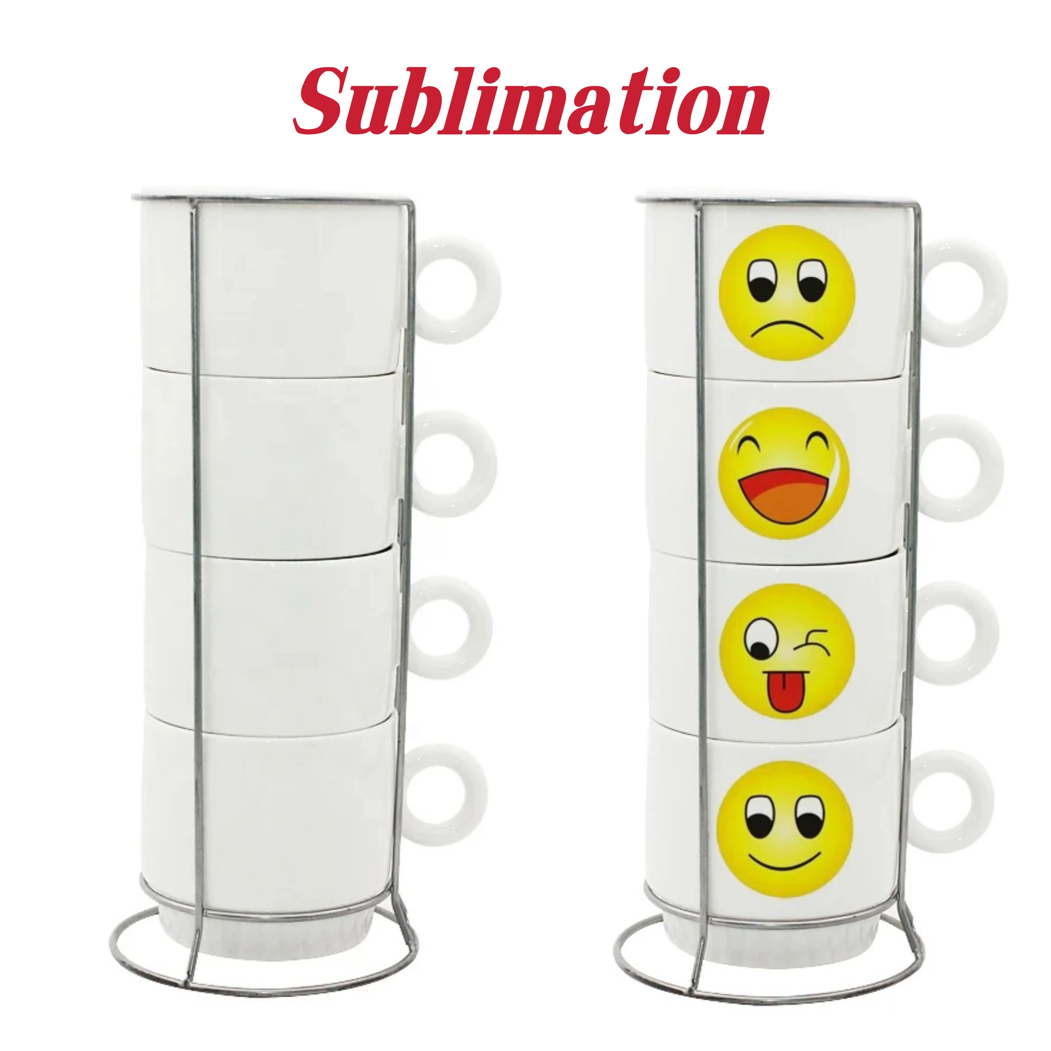 Tasses à café par sublimation Ensemble de 4 pièces Tasses à café empilables vierges de 8 oz avec support en métal Tasses à cappuccino empilables en porcelaine pour café