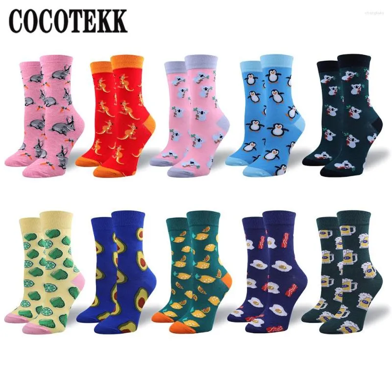 Women Socks Happy Funny Fashion Art Cute Animal Print Mönster Creative Ladies Novelty CAZY CAZY CASIAL CREW FÖR GENTER