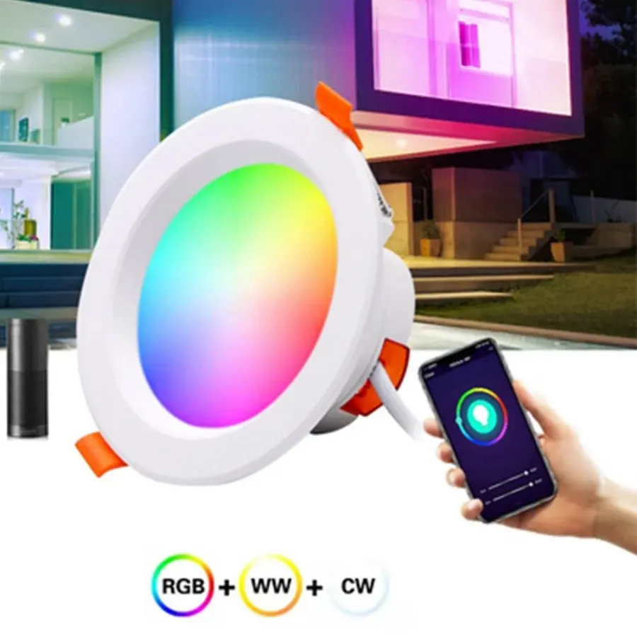 RGB CCT TUYA LEDダウンライトAC85-265V 10Wアプリスマート天井照明式丸い丸いパネルライトダイニングルームLEDスポットライト