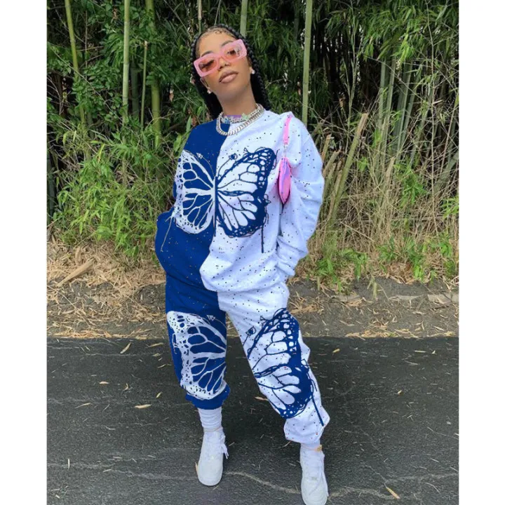 Women's Two Piece Pants Two Piece Oufit Plus Size Clothing S-4XL Sweatshirt Stacked Sweatpants Patchwork Wholesale Drop 230831