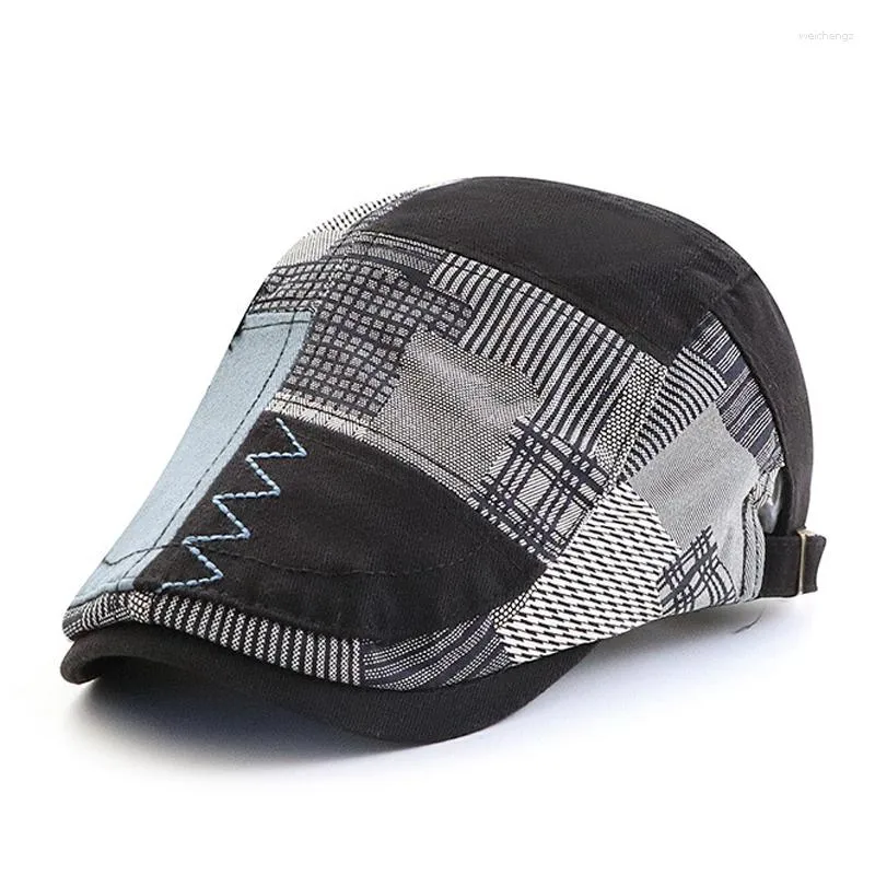 Boll Caps Designer Beret Hat Men Retro Sboy Cap Patchwork Plaid Herringbone Flat Peaked Women Driving Cabbie Gatsby Casquette