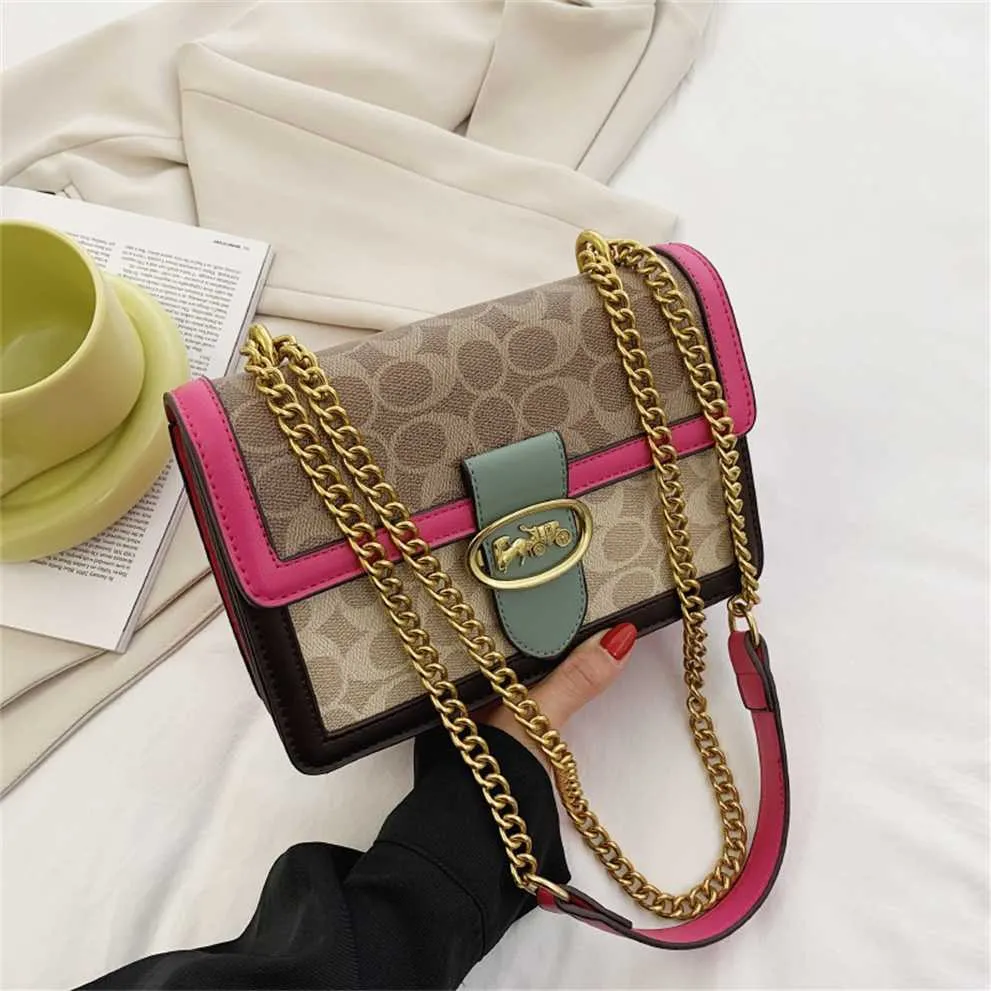 Texture Women's new fashion chain One shoulder color contrast cross body small square bag 50% Off Outlet Store