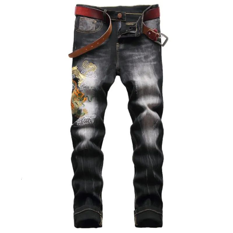 Hot Autumn Winter Men Embroidery Jeans Slim Straight Biker Jeans Casual Male Denim Pants masculina Trousers pantalones hombre